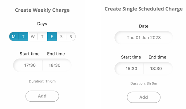 Adding a weekly battery charge schedule or single charge evemnt